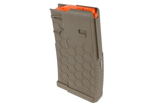 The Hexmag 20 round AR10 magazine FDE features an anti-tilt follower